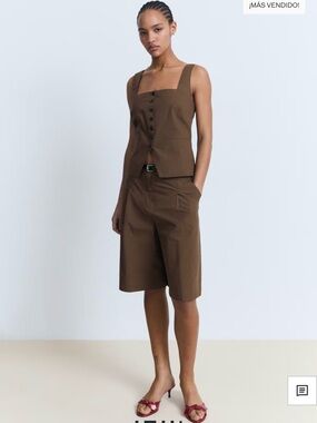 Mango Brown square Button-Front Vest